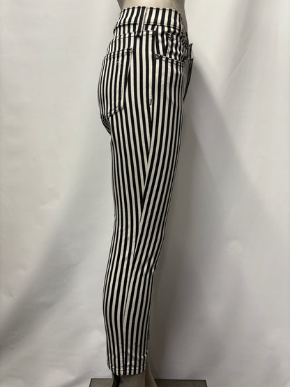 Rag and Bone Black and White Stripe Skinny Jeans 26