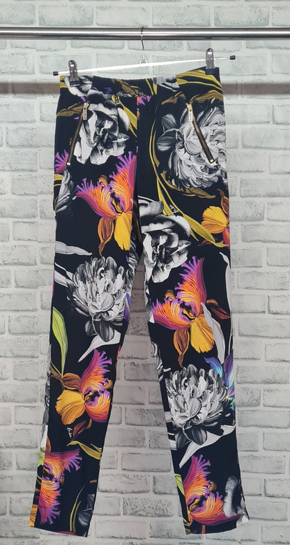 Biba Floral Black Trousers Size 10