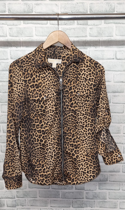 Michael Kors Leopard Print Zip-Up Shirt Size XS BNWT