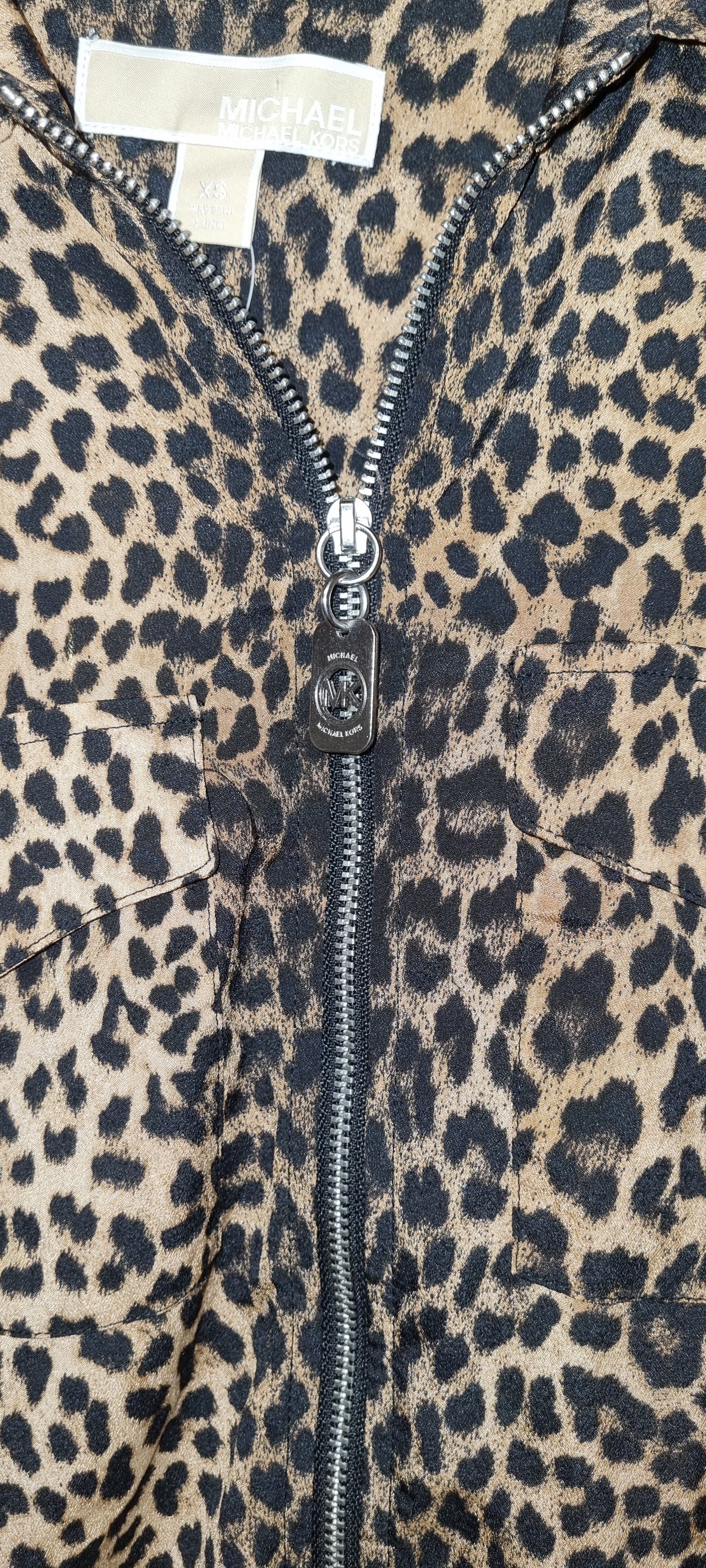 Michael Kors Leopard Print Zip Up Shirt Size XS BNWT