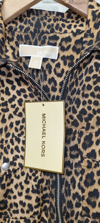 Michael Kors Leopard Print Zip-Up Shirt Size XS BNWT