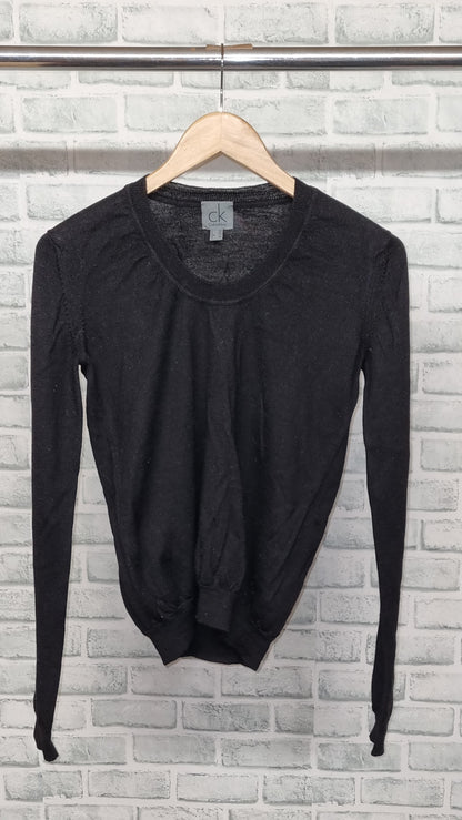 Calvin Klein Black Fine Knit Round Neck Jumper Size 12