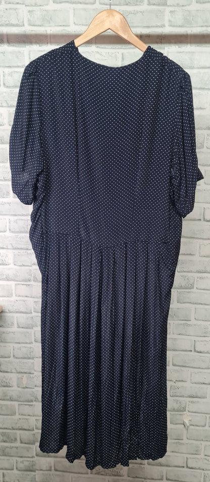 Vintage Laura Ashley V-Neck Polka Dot Midi Shirt Dress Size 14