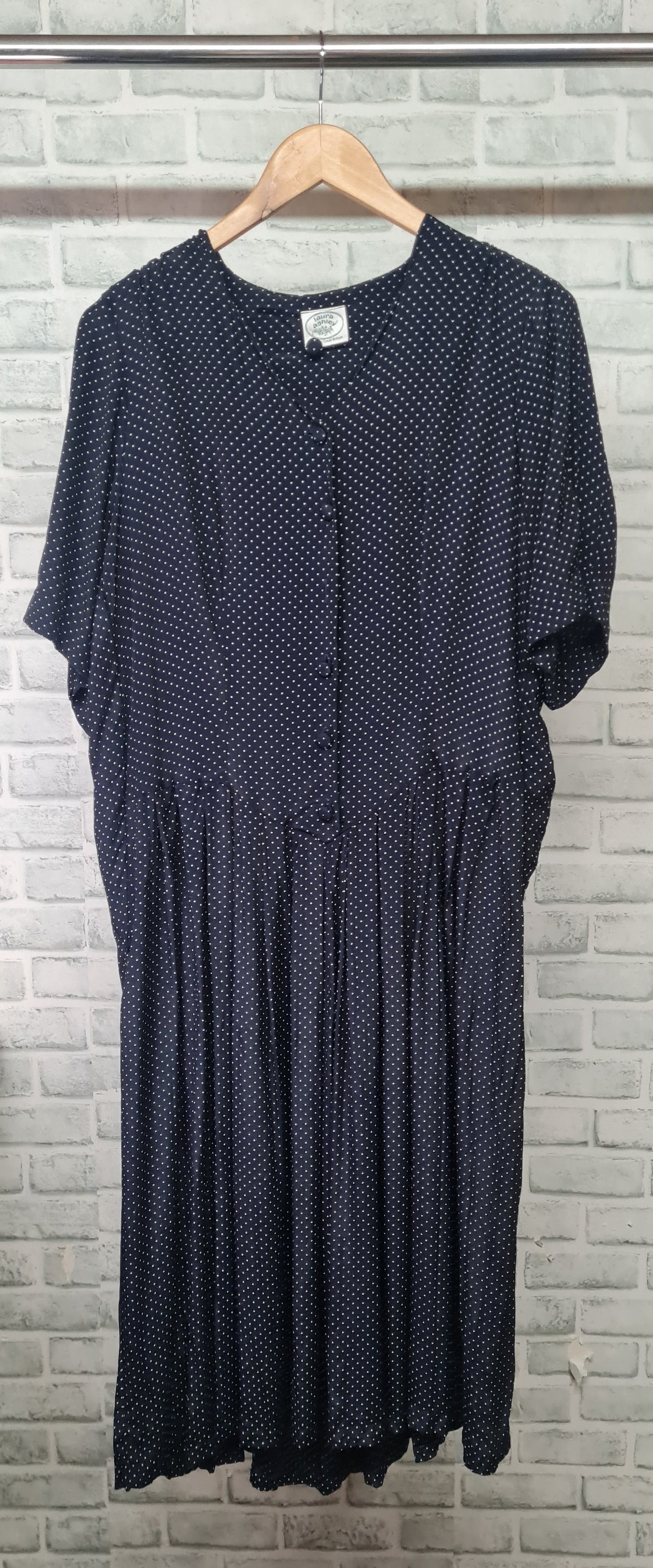 Vintage Laura Ashley V-Neck Polka Dot Midi Shirt Dress Size 14