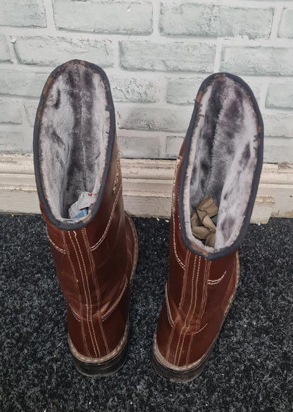 Mongolian Hand Made Tall Brown Boots Size 10