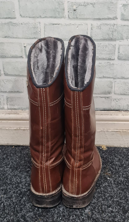 Mongolian Hand Made Tall Brown Boots Size 10