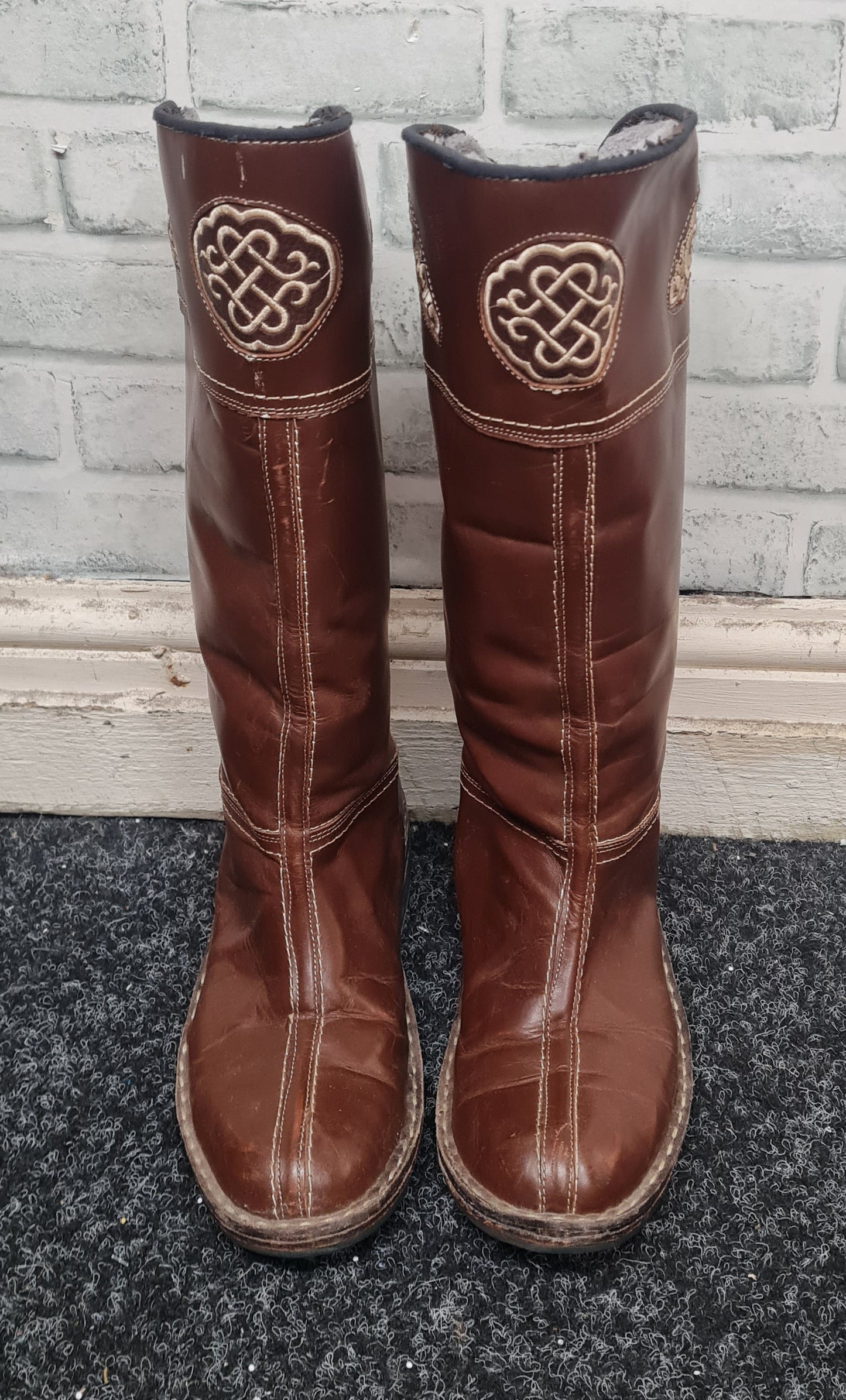 Mongolian Hand Made Tall Brown Boots Size 10