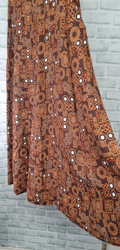 Vintage 70's A-Line Brown Maxi Skirt Size 36