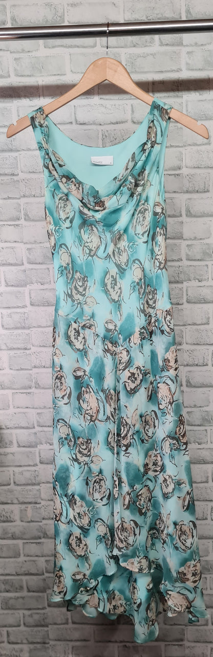 Minosa Petite Light Blue Sleeveless Cowl Neck Midi Dress Size 8