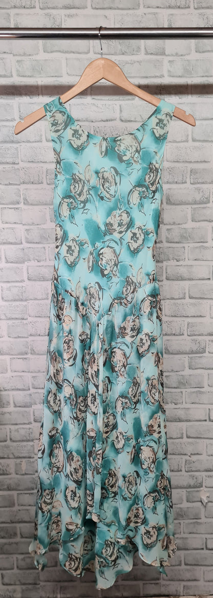 Minosa Petite Light Blue Sleeveless Cowl Neck Midi Dress Size 8