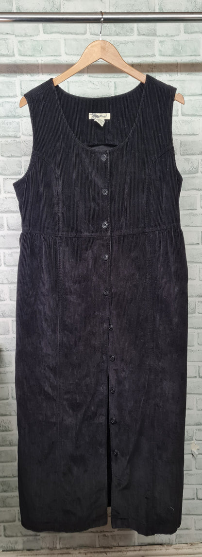 Eddie Bauer Black Sleeveless Corduroy Maxi Button Up Dress Size Large