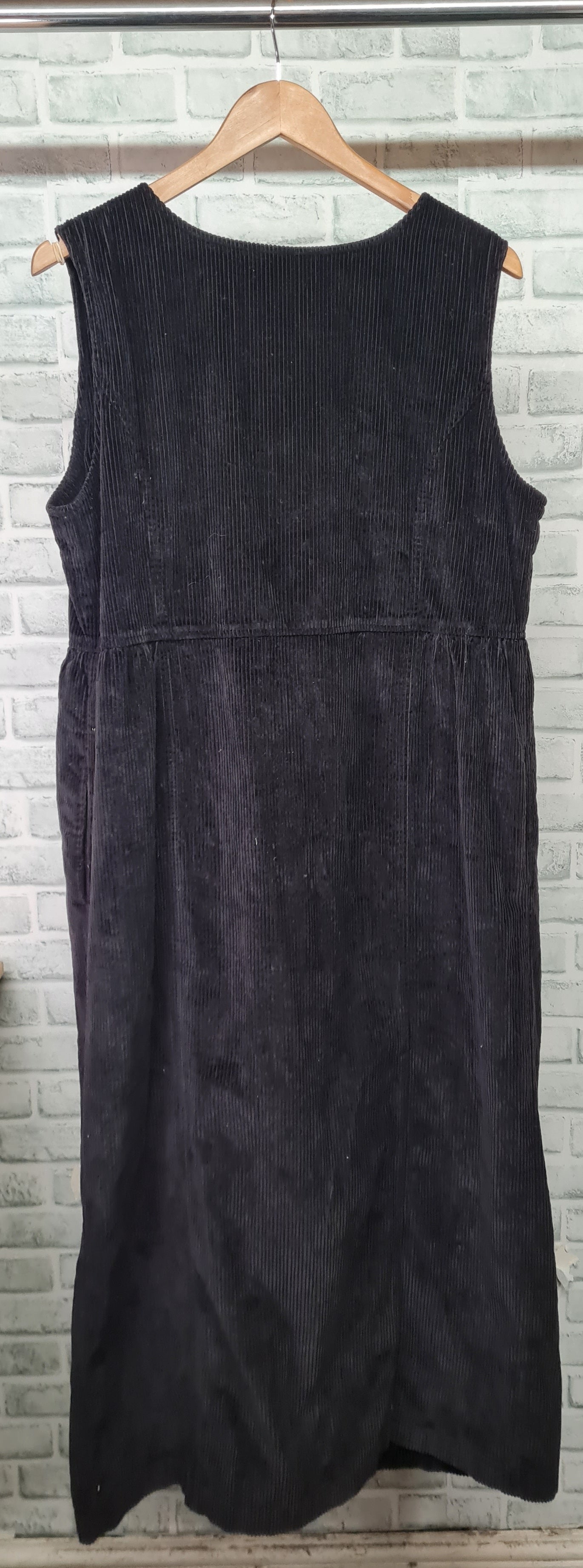 Eddie Bauer Black Sleeveless Corduroy Maxi Button Up Dress Size Large