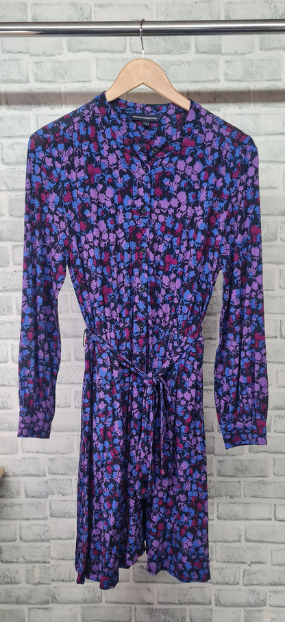 French Connection Floral Purple Button Up Long Sleeve Dress Size 12