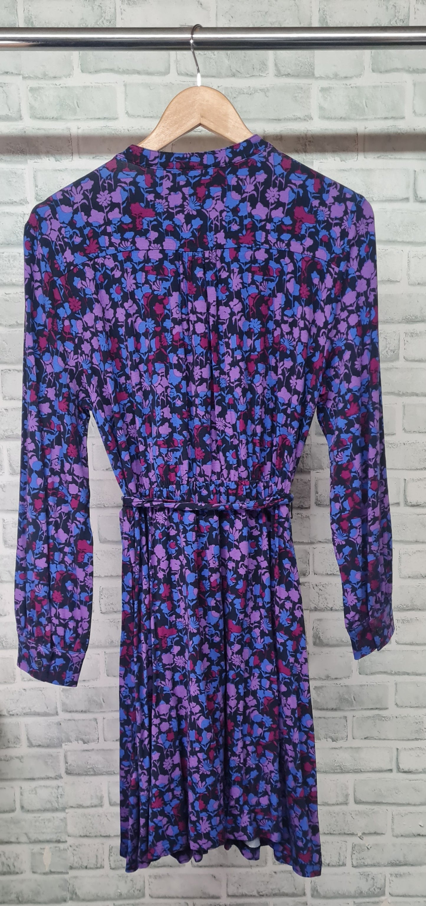 French Connection Floral Purple Button Up Long Sleeve Dress Size 12