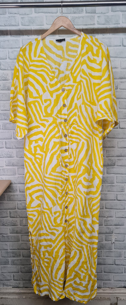 Phase Eight Yellow Linen Maxi Button Up Tie-Up Dress Size 16