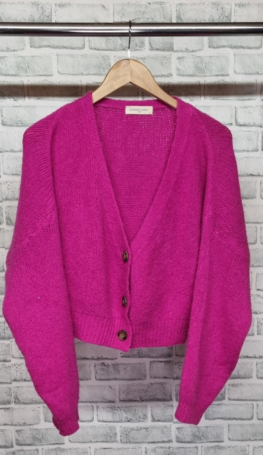 Alexandre Laurent Paris Cropped Knitted Oversized Fuchsia Cardigan