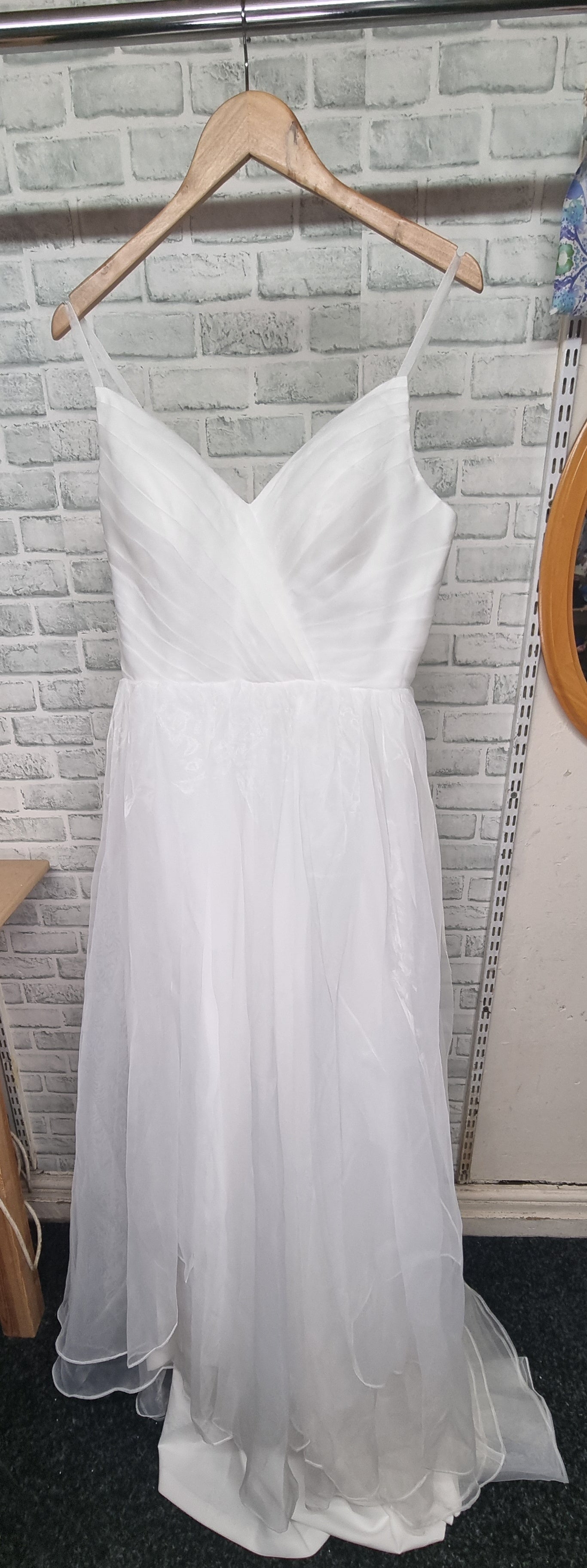 Hebeos A Line V Neck Organza White Layered Wedding Dress with Tail Siz Shop for Shelter