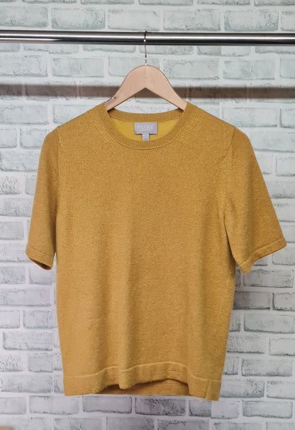 Pure Collection Gold Metallic Thread Short Sleeve Cashmere Top Size 14