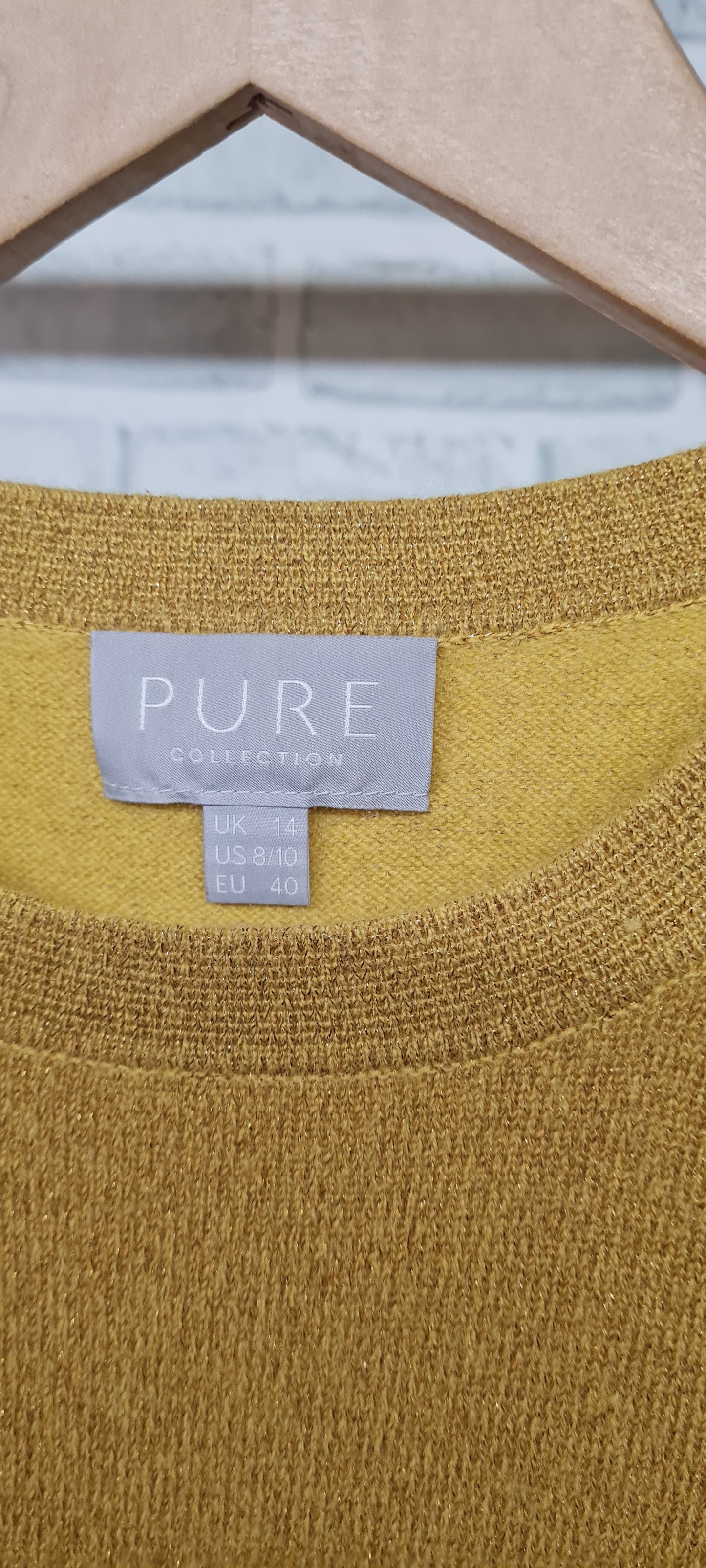 Pure Collection Gold Metallic Thread Short Sleeve Cashmere Top Size 14