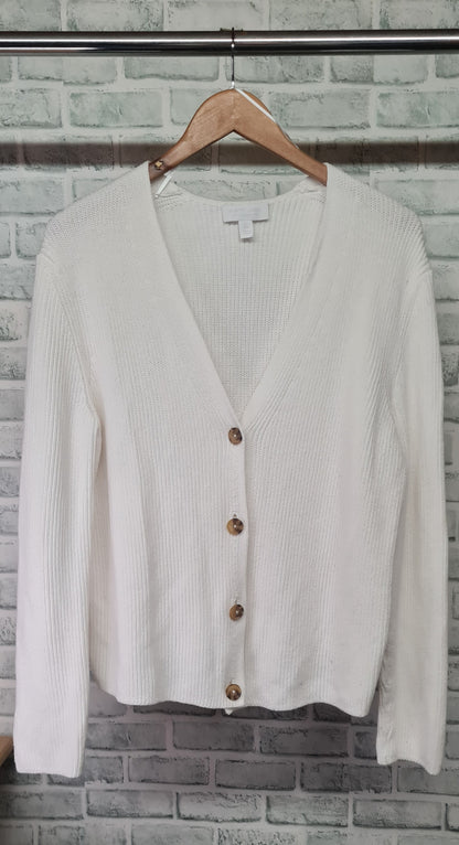 The White Company White Label White Knit V-Neck Cardigan Size Large