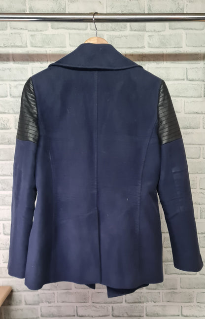 Karen Millen Blue Double Breasted Leather Detail Jacket Size 12