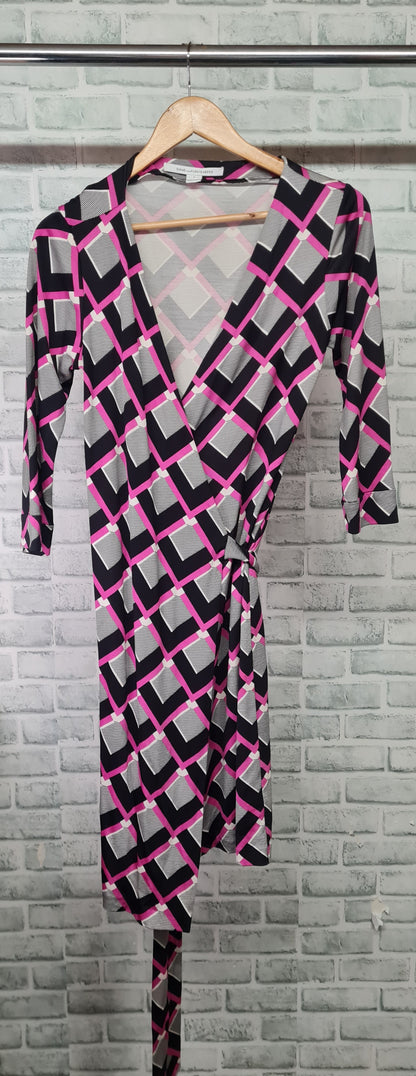 Diane von Furstenberg Geometric Print Midi Wrap Dress Size 8