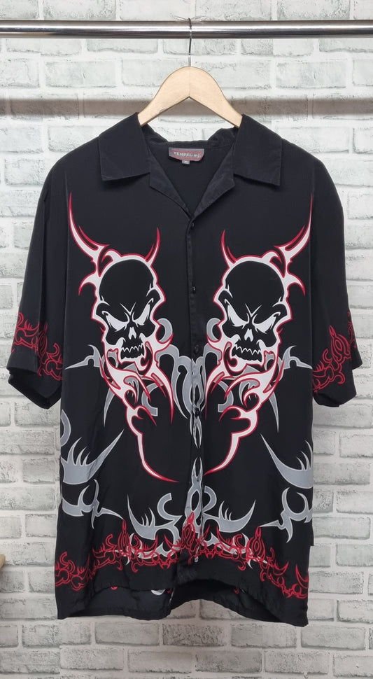 TEMPEL - mj Men's Tribal Skull Print Short Sleeve Shirt Size XL