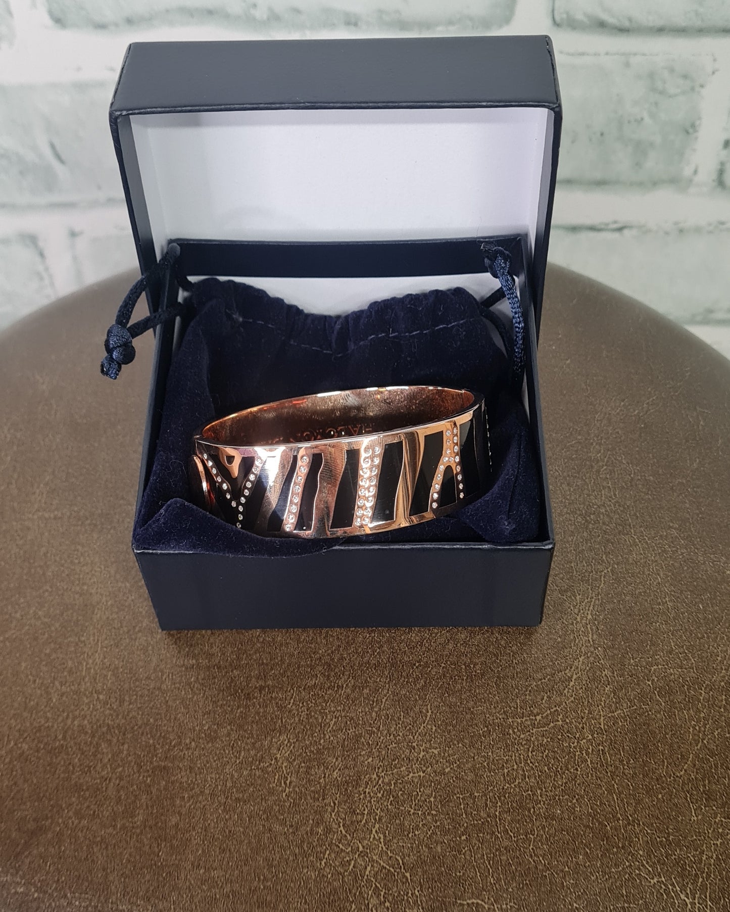 Halcyon Days Rose Gold Black Zebra Print Crystal Costume Bangle