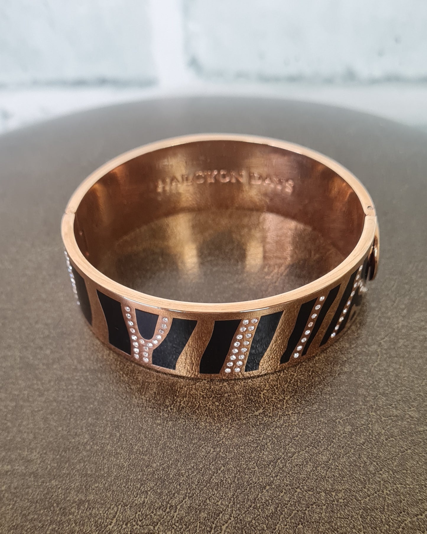 Halcyon Days Rose Gold Black Zebra Print Crystal Costume Bangle