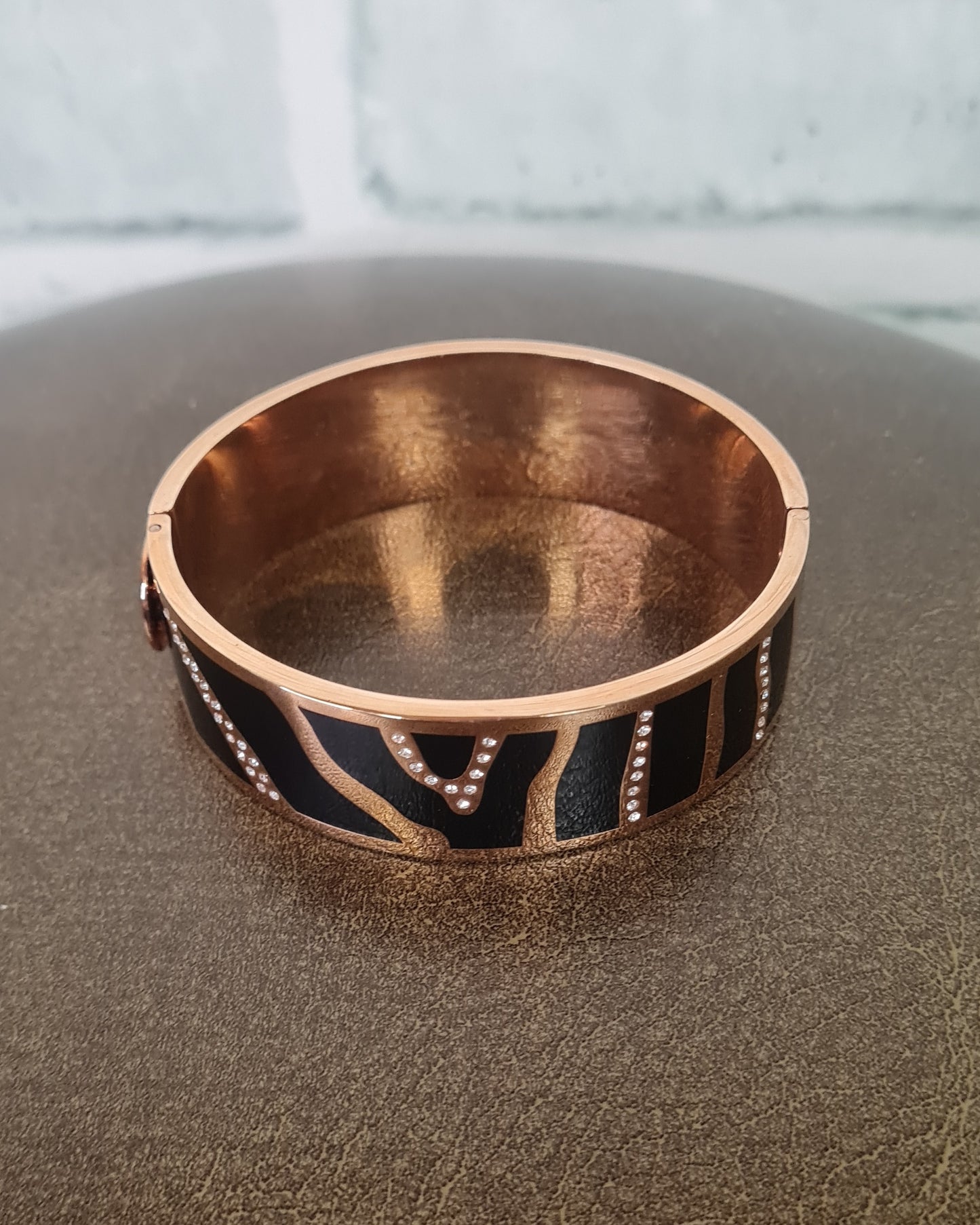 Halcyon Days Rose Gold Black Zebra Print Crystal Costume Bangle