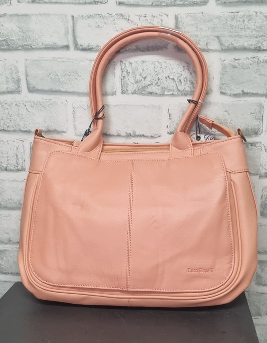 Luca Bocelli Salmon Leather Handbag with Long Strap