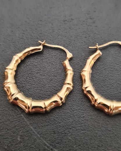 Gold 9k Bamboo Hoop Earrings