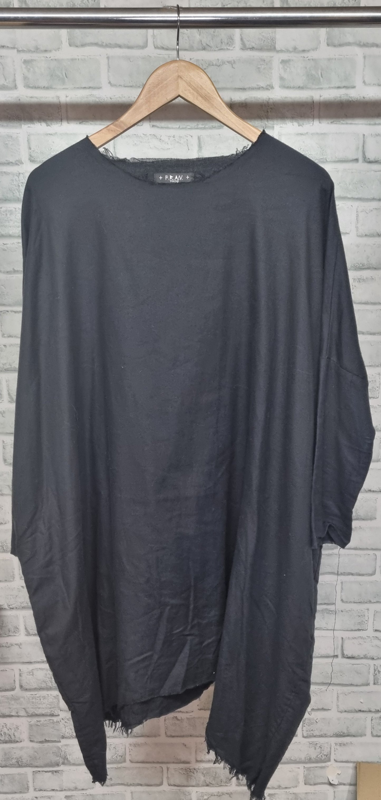 F.R.A.V. Torino Oversized Raw Hem Black T-Shirt Dress Size 2