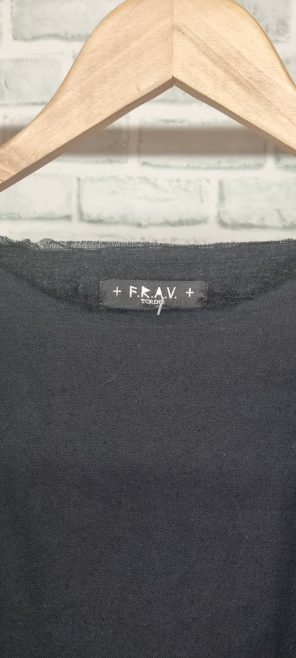 F.R.A.V. Torino Oversized Raw Hem Black T-Shirt Size 2