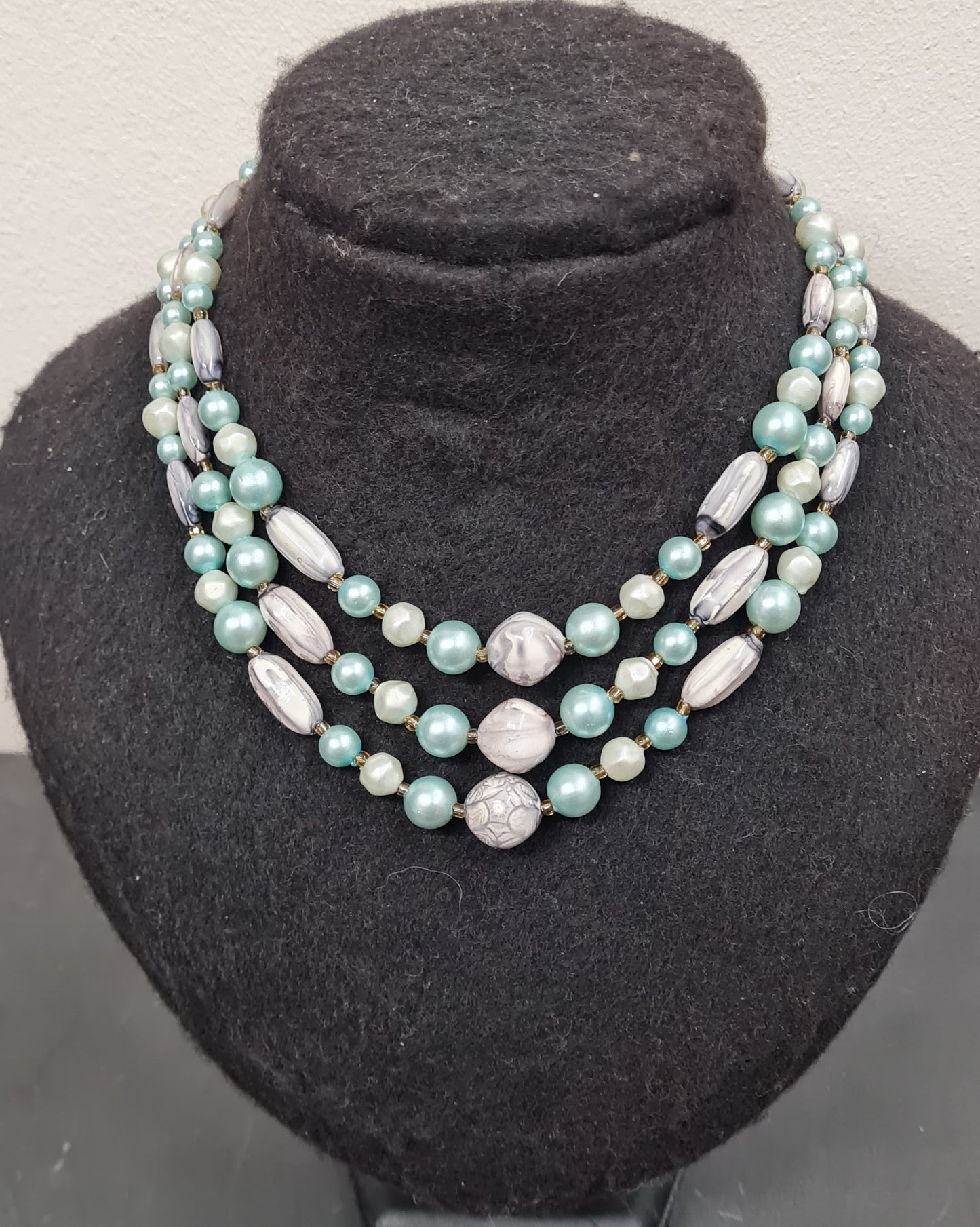 Vintage Pale Turquoise Triple Strand Princess Necklace