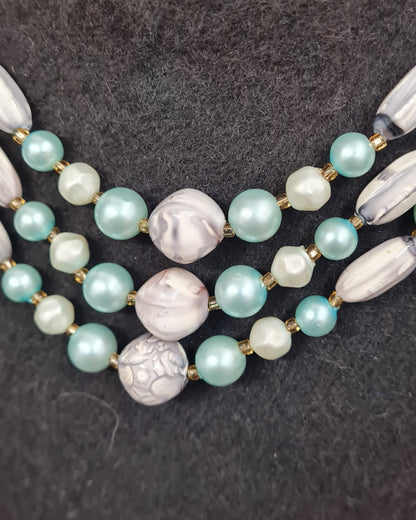 Vintage Pale Turquoise Triple Strand Princess Necklace