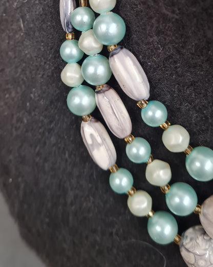 Vintage Pale Turquoise Triple Strand Princess Necklace