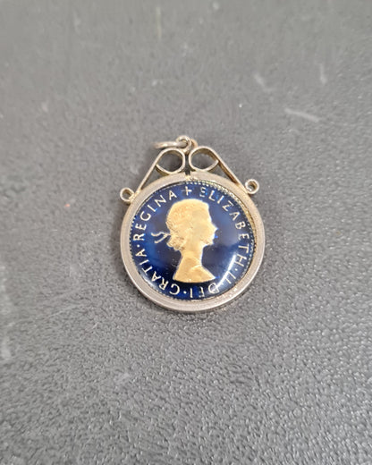 Vintage 1955 Sixpence Coin Pendant