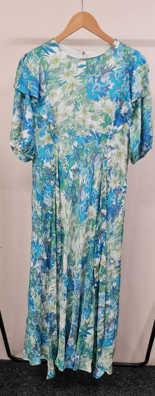 Ted Baker Nicciey Puff Sleeve Ruffle Midi Dress Size 4/14