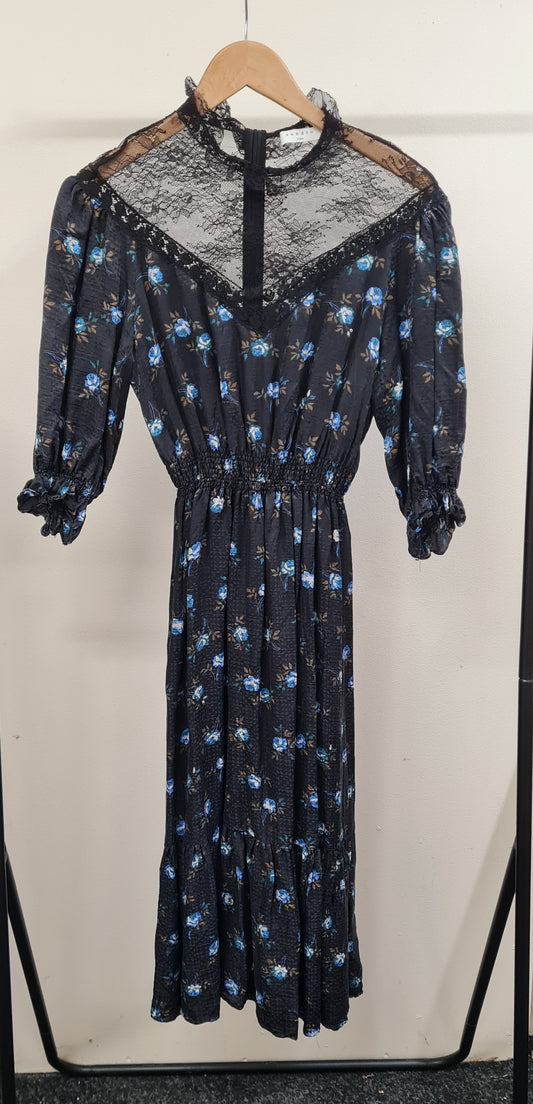 Sandro Paris Lace Detail Floral Prairie Dress Size 36/10