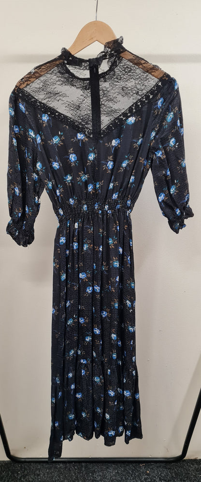 Sandro Paris Lace Detail Floral Prairie Dress Size 36/10