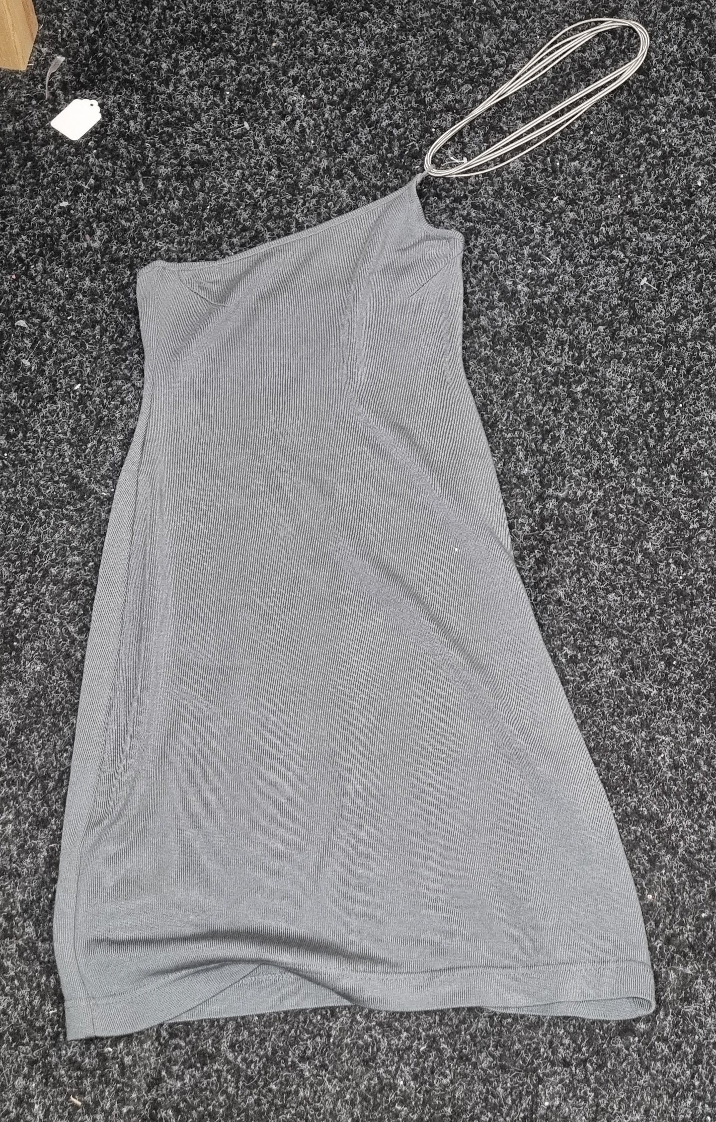 Amara Arzuaga One Shoulder Grey Stretchy Knitted Mini Party Dress with Silver Detail Size 38