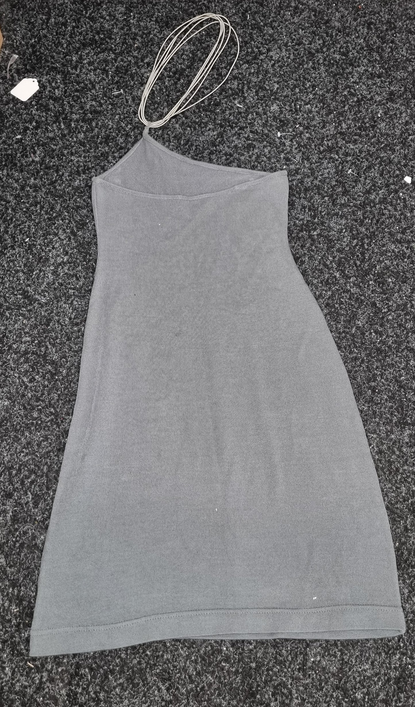 Amara Arzuaga One Shoulder Grey Stretchy Knitted Mini Dress with Silver Detail Size 38