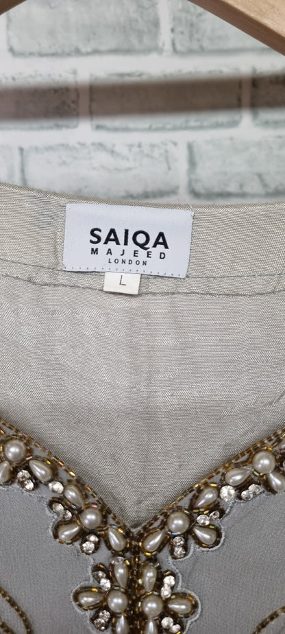 SAIQA MAJEED Grey Embroidered Dress Size Large