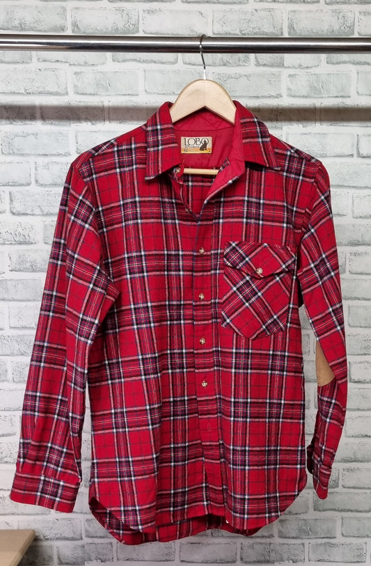 Vintage Lobo by Pendleton Red Wool Flannel Shirt with Elbow Patches Size Medium