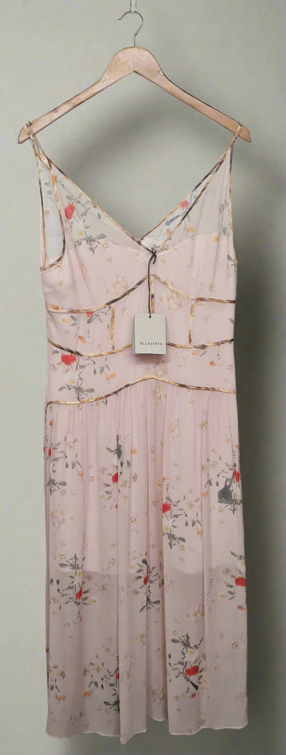 AllSaints Saffron Kora Floral Print Midi Dress Size 14 BNWT