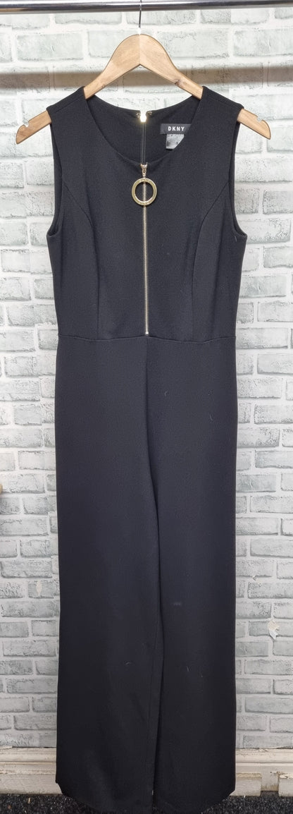 DKNY Black Sleeveless Gold Zip Detail Jumpsuit Size US 6