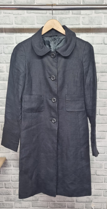 Marilyn Anselm for Hobbs Black Linen Midi Coat Size 8