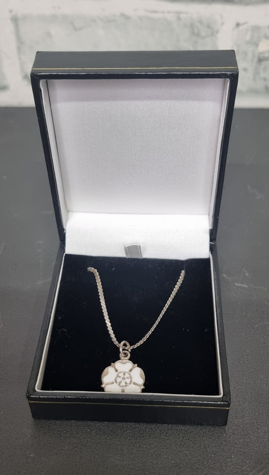 Yorkshire Rose White Silver Necklace 18 inches