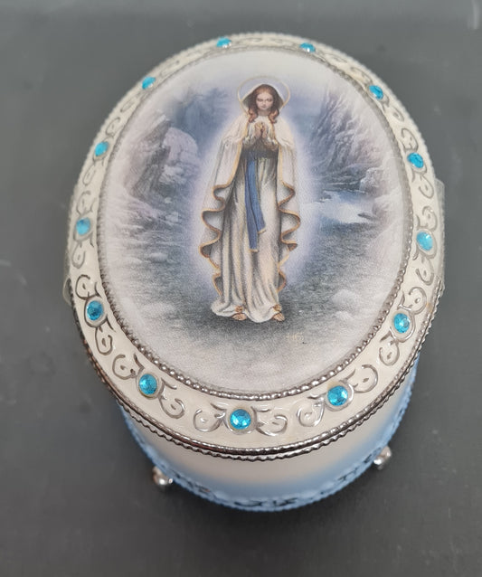 Our Lady of Lourdes Heirloom Porcelain Musical Rosary Box No C6895